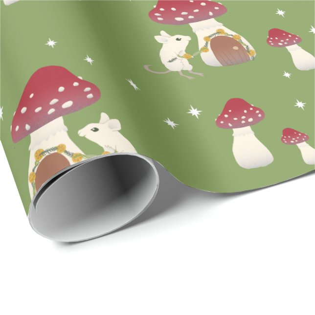 Papel De Presente Camundongos vermelhos de algodão, verde (Ponta do rolo)