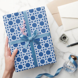 Papel De Presente Cana Azul e Branca | Rattan Webbing