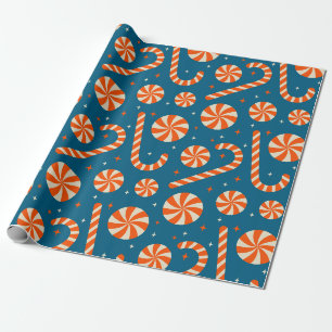 Papel De Presente Cana de açúcar vintage Natal padrão retrô