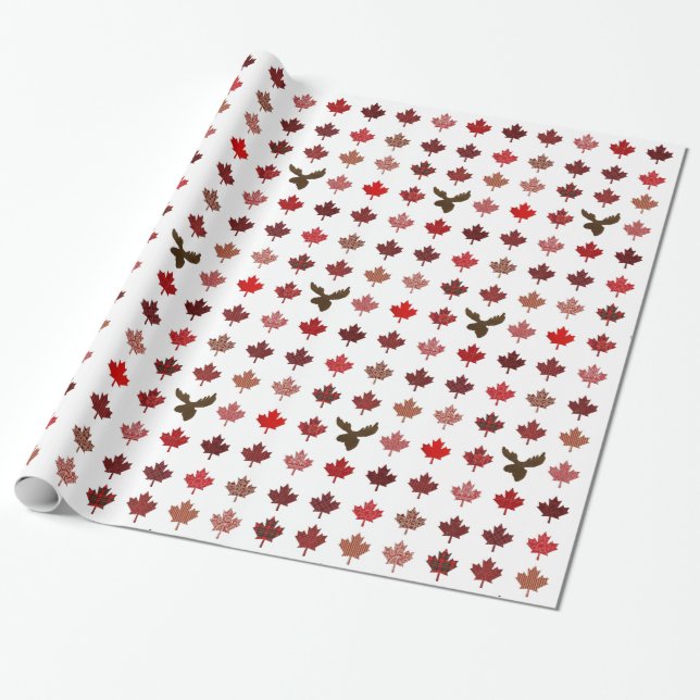 Papel De Presente Canadá: Folha e alce (Desenrolado)