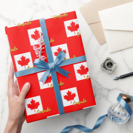 Papel De Presente Canada Wraping Paper, Red, Canadian Flag Patriots