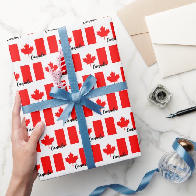 Papel De Presente Canada Wrappaper, Canadian Flag Patriot White (Presentear)