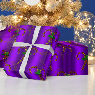 Papel De Presente Canas de ouro doce no Natal roxo