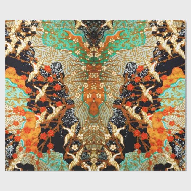 Papel De Presente CANAS DE VOO COM FLORES DE PRIMAVERA Japonês (Aberto)