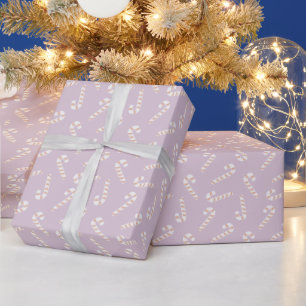 Papel De Presente Canas Vermelhas e Doces Brancos, Natal Roxo