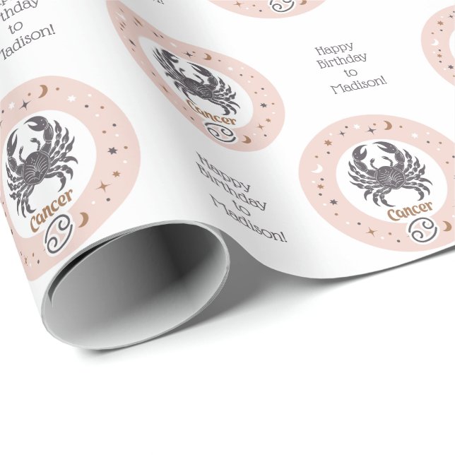 Papel De Presente Cancer de Sinal Zodiac de Texto Personalizado (Ponta do rolo)