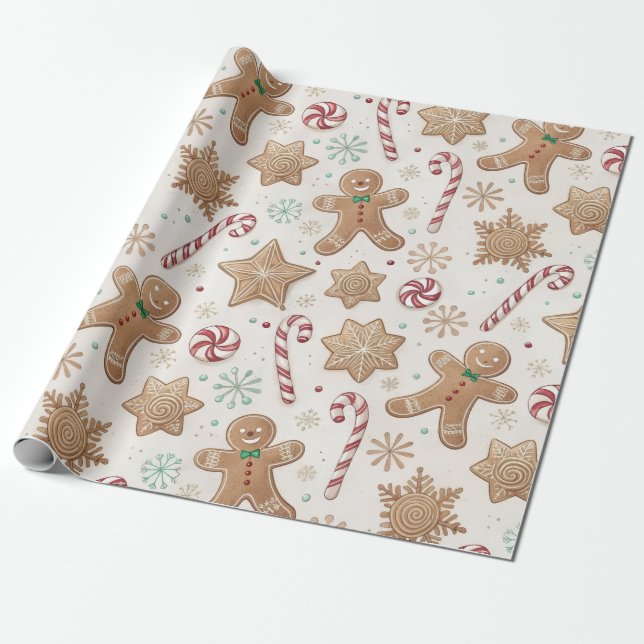 Papel De Presente Candy Cane Gingerbread Man (Desenrolado)