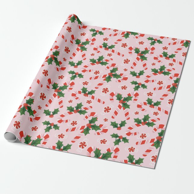Papel De Presente Candy Cane & Holly (Desenrolado)