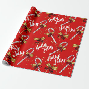 Papel De Presente Candy Cane Holly Jolly Natal Wrap