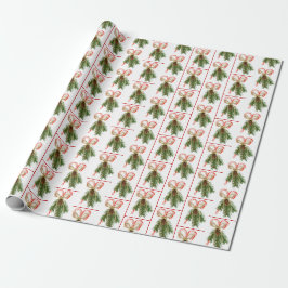 Papel De Presente Candy Cane Pine Com Arco De String
