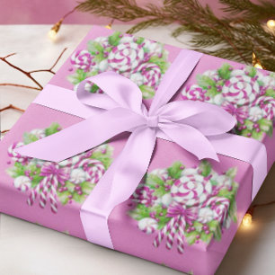 Papel De Presente Candy Cane Purple e Pink Natal