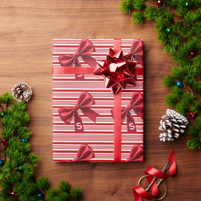 Papel De Presente Candy Cane Stripes Red Bow Festive Christmas  (Presente de Natal)