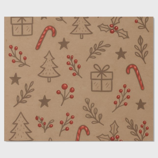 Papel De Presente Candy Canes and Holly Christmas Paper (Aberto)