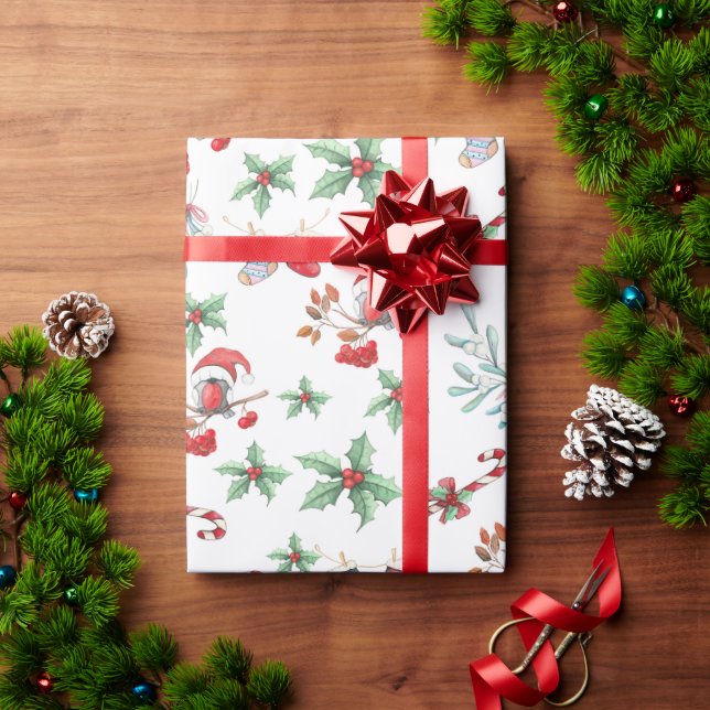 Papel De Presente Candy Canes de Natal e Holly (Presente de Natal)