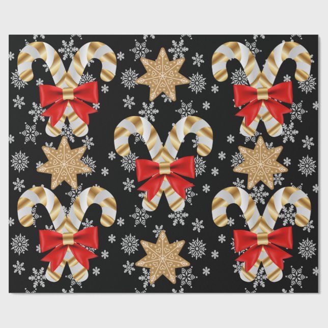 Papel De Presente Candy Canes Snowflakes Biscoitos Gingerpão (Aberto)