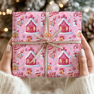 Papel De Presente Candy Fesical Whimsical Pink Feliz Natal