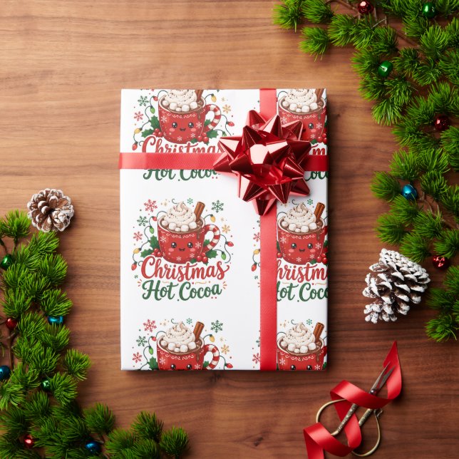 Papel De Presente Caneca de Chocolate Quente de Natal Fofa (Presente de Natal)