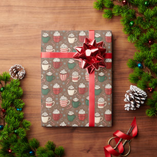 Papel De Presente Canecas de Cacau Quente & Marshmallows Natal