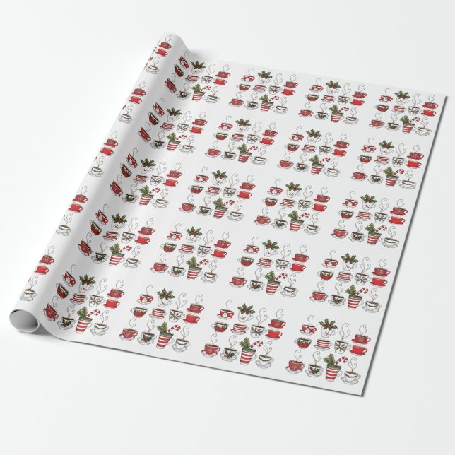 Papel De Presente Canecas engraçadas de chá no natal  (Desenrolado)