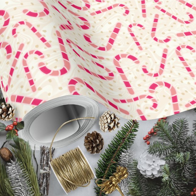 Papel De Presente Canes-Vermelho e Creme-Rosa de Natal Texturados (Candy Canes-Red and Pink-Cream Textured by Leapfroglisics Shop)