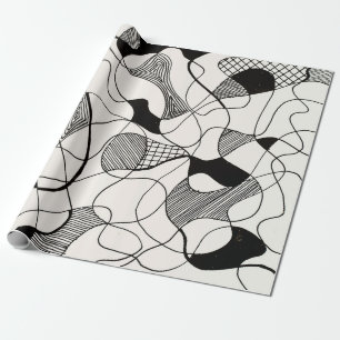 Papel De Presente Caneta monocromática e esboço de tinta; irregula
