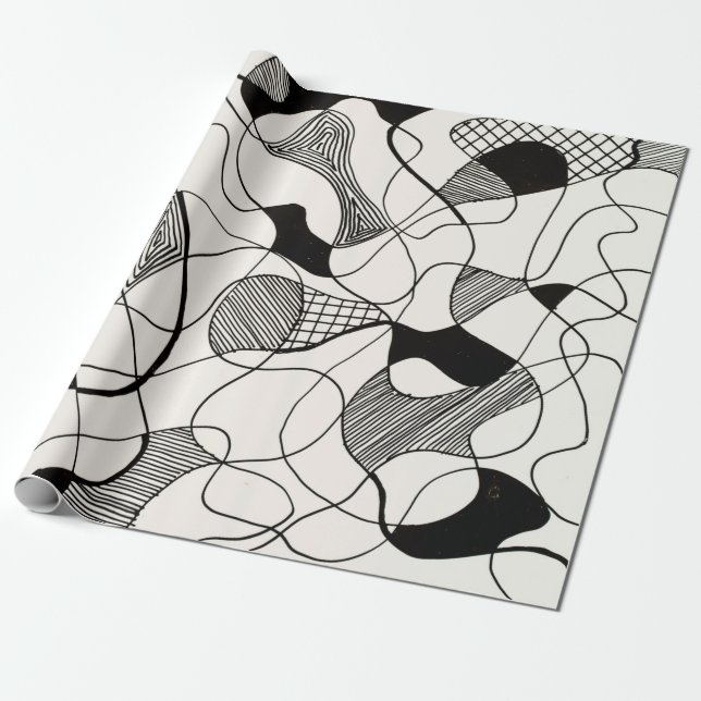 Papel De Presente Caneta monocromática e esboço de tinta; irregula (Desenrolado)