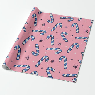 Papel De Presente Canetas Azuis no Padrão de Férias Rosa