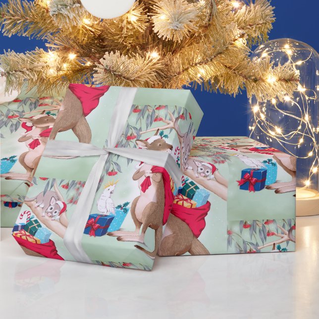 Papel De Presente Canguru com Saco de Presentes de Natal (Feriados)