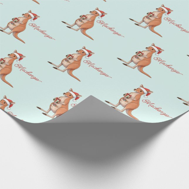 Papel De Presente Canguru Personalizado Com Chapéu de Papai Noel Nat (Ponta)