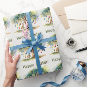 Papel De Presente Canguru sob a árvore de goma com ovos de Páscoa