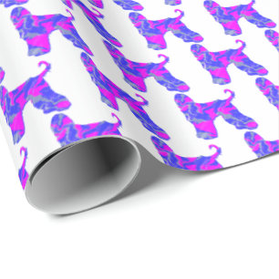 Papel De Presente Canino Afegão Silhueta Rosa e Azul Presente Branco
