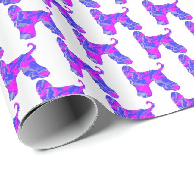 Papel De Presente Canino Afegão Silhueta Rosa e Azul Presente Branco (Ponta do rolo)