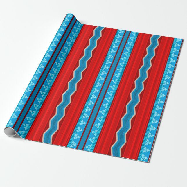 Papel De Presente Cânion do Rio Sudoeste Geométrico Vermelho Turques (Desenrolado)