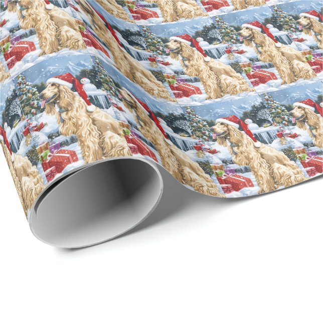 Papel De Presente Cão Afghan Hound Natal Admirável Natal Alegria  (Ponta do rolo)