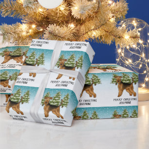 Papel De Presente Cão Airedale Terrier Floresta de Inverno Nevado Fe