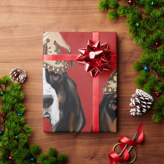 PAPEL DE PRESENTE CÃO BASSET  (Presente de Natal)