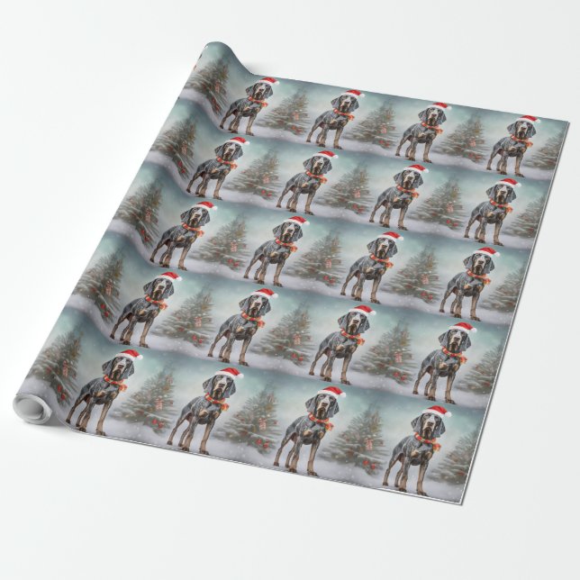 Papel De Presente Cão Bluetick Coonhound na Neve Natal (Desenrolado)
