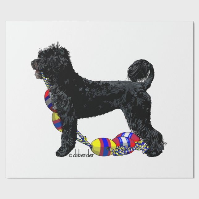 Papel De Presente Cão de Água Português em Pé com Linha de Flutuação (Aberto)