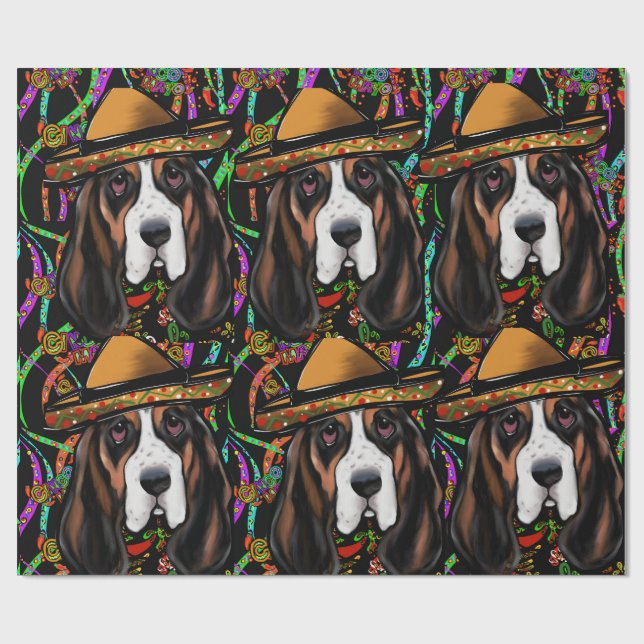 PAPEL DE PRESENTE CÃO DE CAÇA BASSET (Aberto)