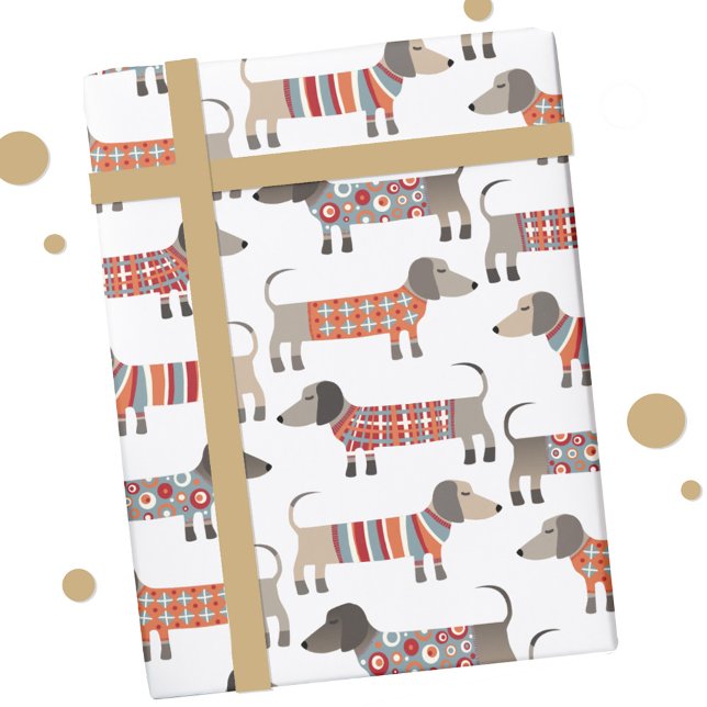 Papel De Presente Cão de Enchimento (Dachshund Wiener Sausage Dog fun gift wrap paper roll)