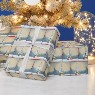 Papel De Presente Cão de Natal com Árvore de Férias