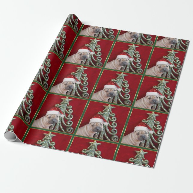 Papel De Presente Cão de Sharpei do Natal (Desenrolado)