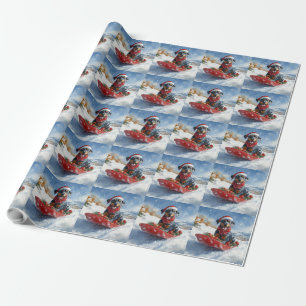 Papel De Presente Cão Doberman em Trenó Deixe Nevar Natal