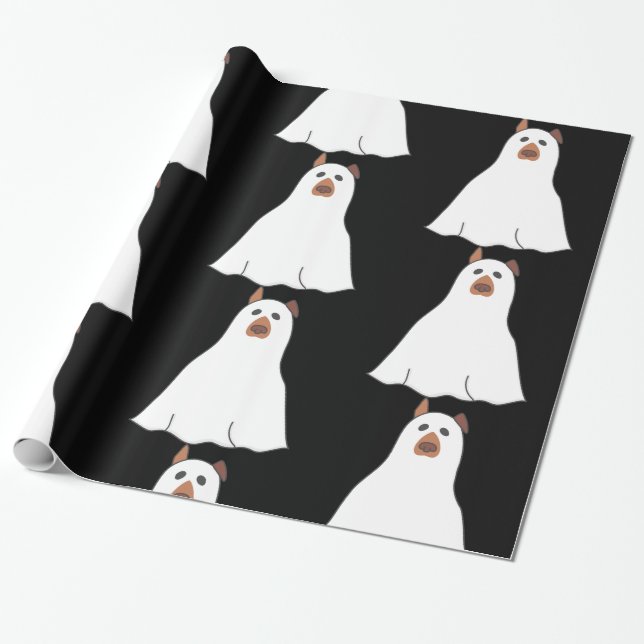 Papel De Presente cão fantasma de halloween fofo assustador (Desenrolado)