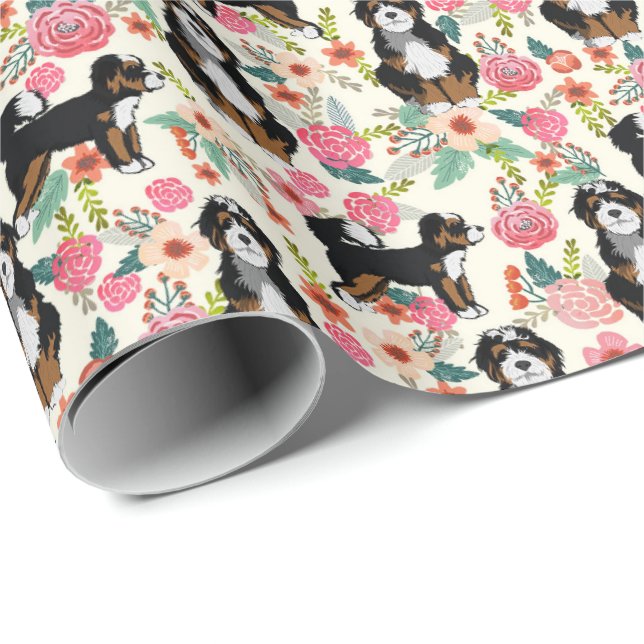 Papel De Presente Cão Floral Bernedoodle (Ponta do rolo)