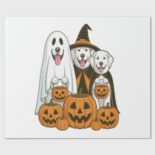 Papel De Presente Cão Grande Pirenéus Fantasma Bruxa Halloween Corre
