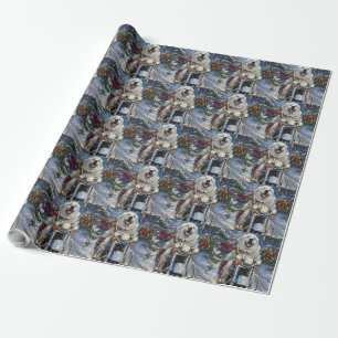 Papel De Presente Cão Great Pyrenees andando de motocicleta no Natal