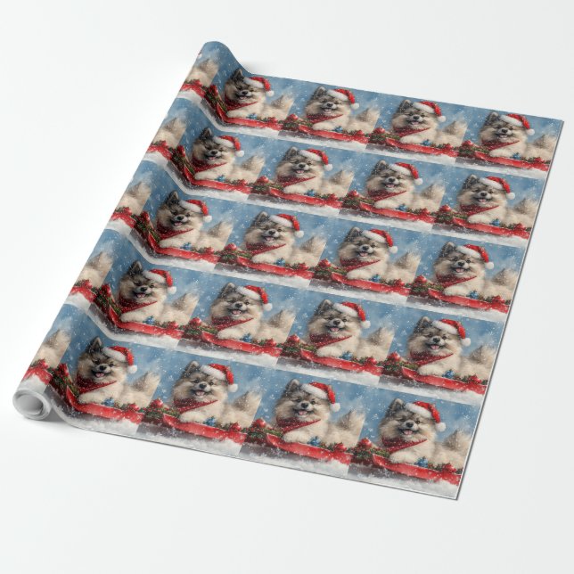 Papel De Presente Cão Keeshond em Trenó Deixe Nevar Natal (Desenrolado)