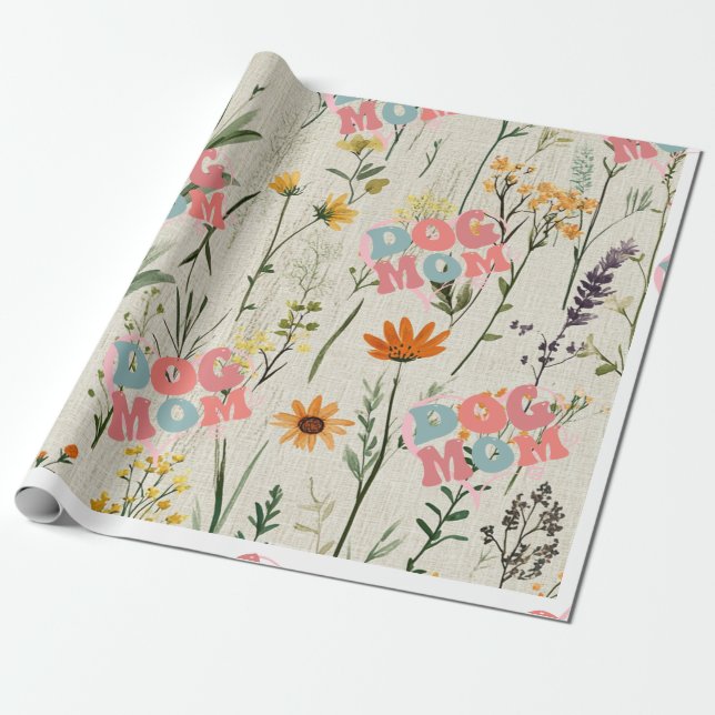 Papel De Presente cão mãe floral (Desenrolado)