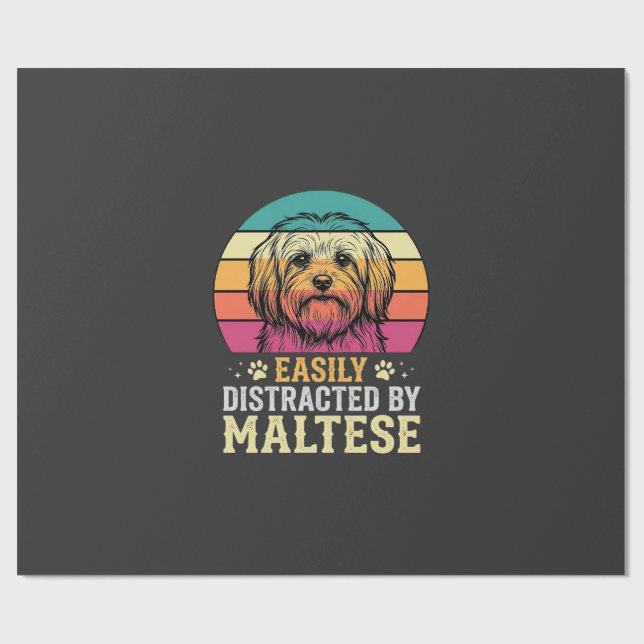 Papel De Presente Cão Maltês Retro Pôr do Sol Distraído (Aberto)